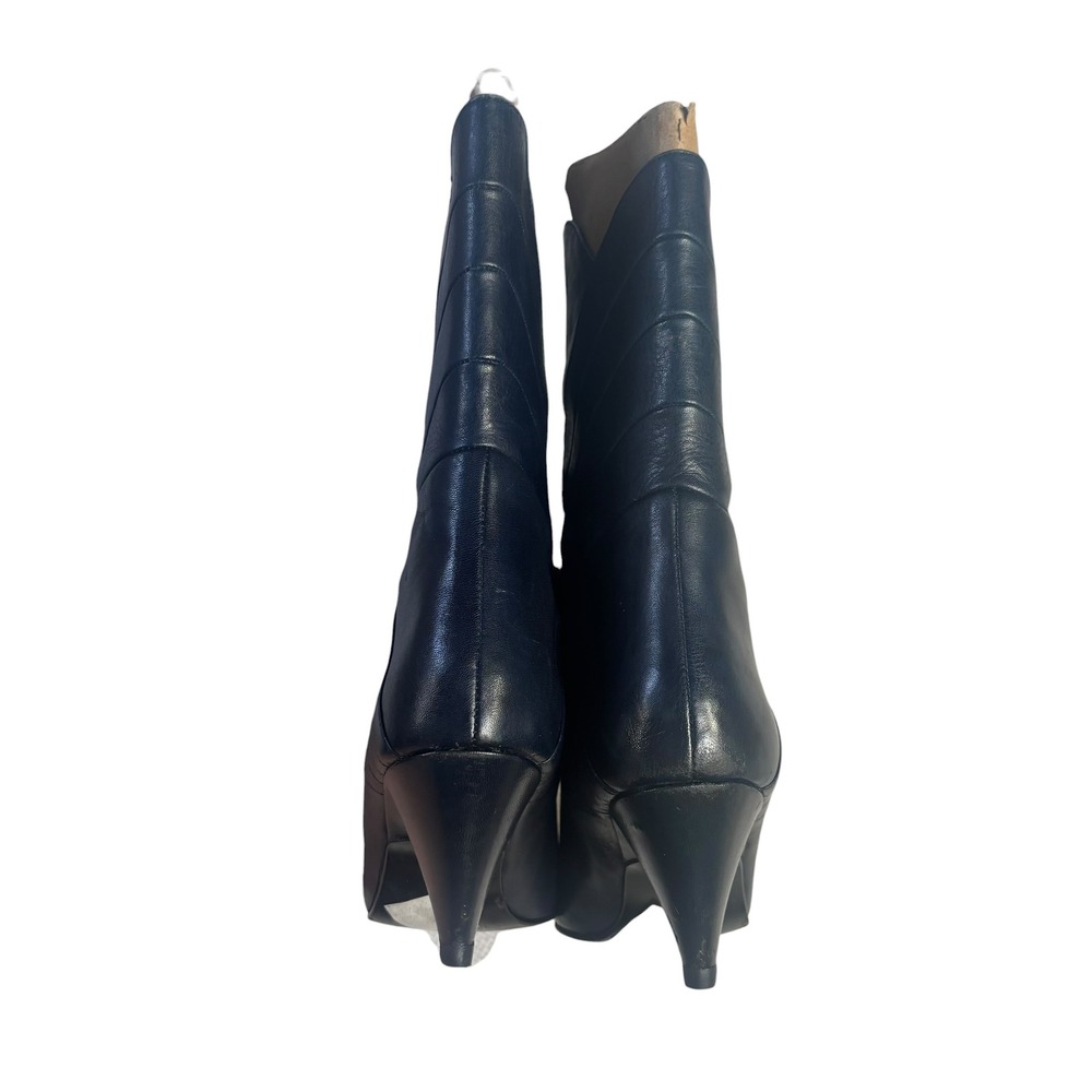 Gloria Vanderbilt VTG 5 Navy Blue Leather Pleated Kitten Heel Boot Pointed Toe - Picture 10 of 16